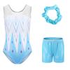 Гимнастическая одежда для девочек 5-12 лет, боди с треугольными шортами и повязка на голову, 3 шт., танцевальная одежда для выступлений