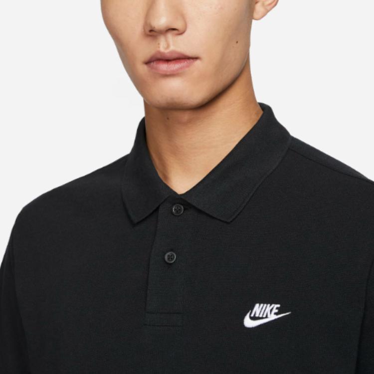 Nike Club Logo Embroidered Casual Knit Short Sleeve Polo Men Tops Black FN3895-010