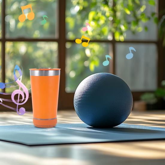 Изолированная кружка из нержавеющей стали с беспроводным динамиком BT, стерео сабвуфером, 500 мл, светодиодная музыкальная кружка, устойчивая к ржавчине, практичный подарок для мужчин и женщин