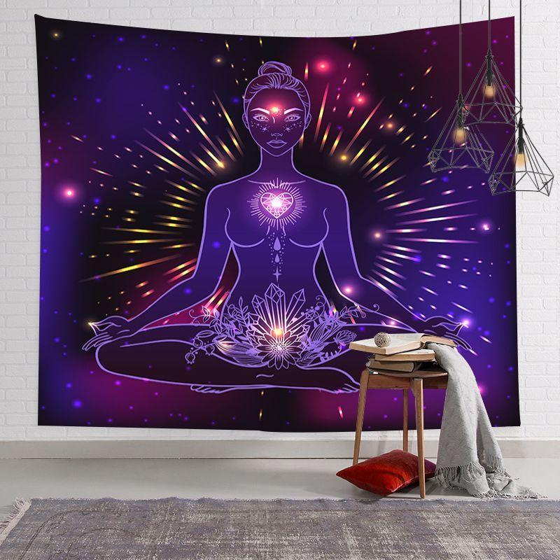 Chakra Yoga Meditation Tapestry, Spiritual Lotus Mandala Wall Hanging, Boho Aesthetic Decor for Dorm Bedroom Yoga Studio