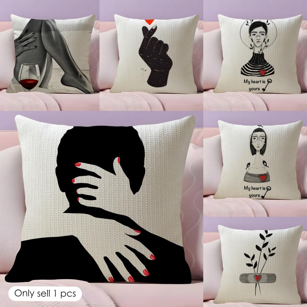 Black White Fashion Ins Sexy Cushion Cover Natural Linen Organic Fabric DoubleSided Printing Sofa Home Decor Gift Pillow Case