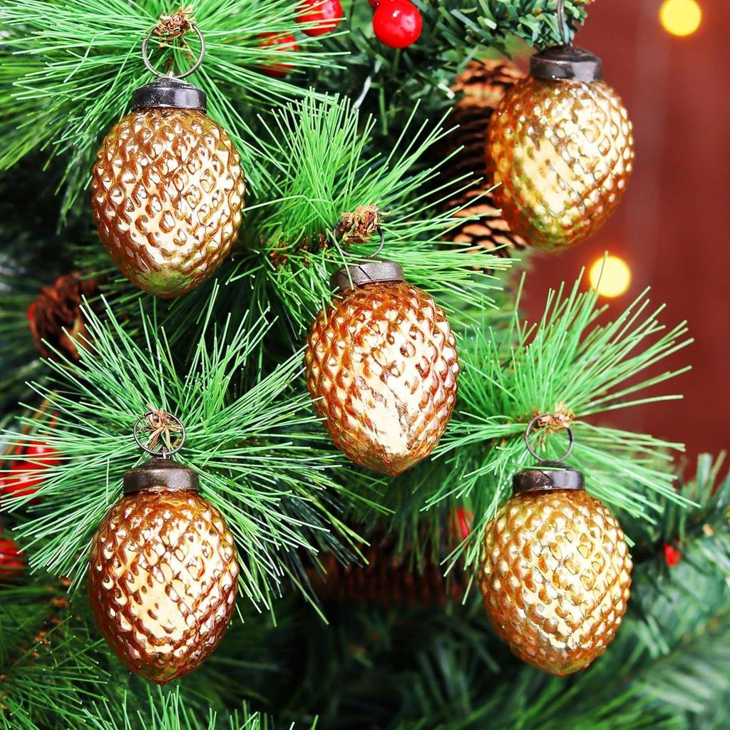 12 Винтажных Медных Стеклянных Елочных Игрушек в Форме Сосновых Шишек для Хэллоуина, Нового Года, Дня Святого Валентина