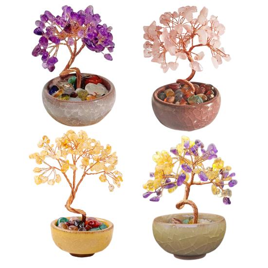 Хрустальное дерево ручной работы, целебное хрустальное украшение, домашний декор, настольное хрустальное дерево в горшке для удачи, позитивной энергии, богатства, исцеления Рейки