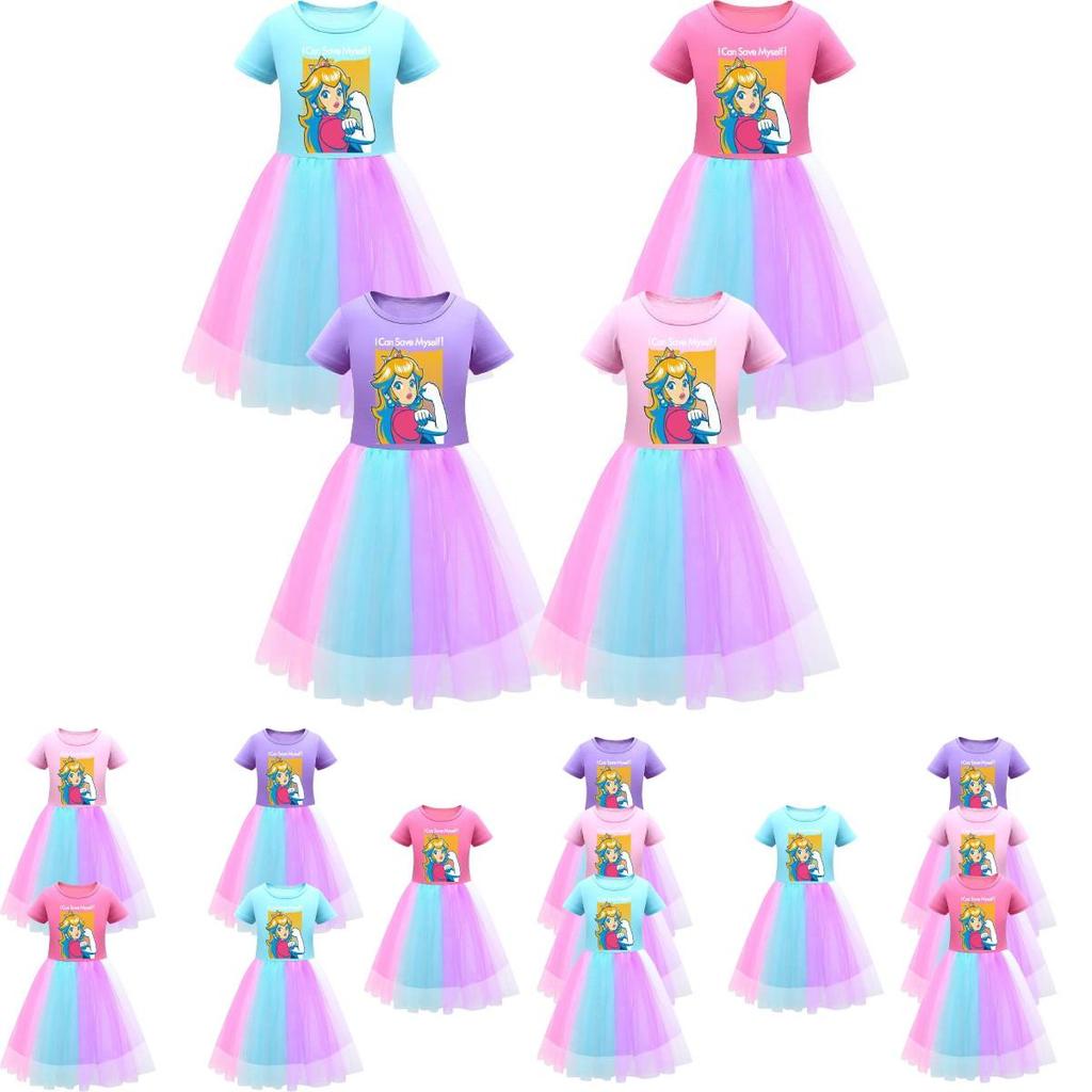 Платье для девочек Super Mario Princess Peach Rainbow Lace фиолетового, красного и розового цвета