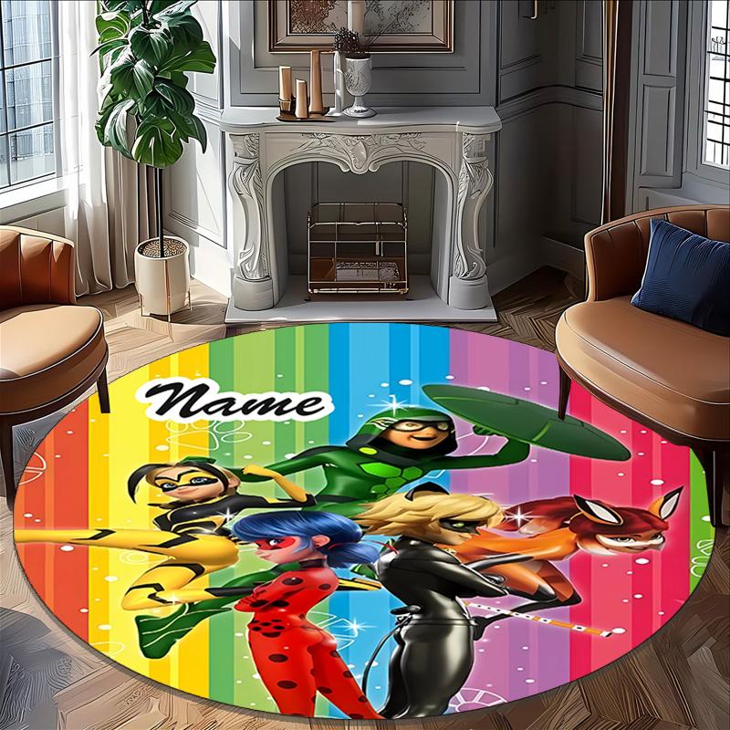 Customizable L-Ladybug1 Round Non-Slip Carpet - Ideal for Garden, Picnic, Office, Perfect for Decoration, Suitable For All Seasons