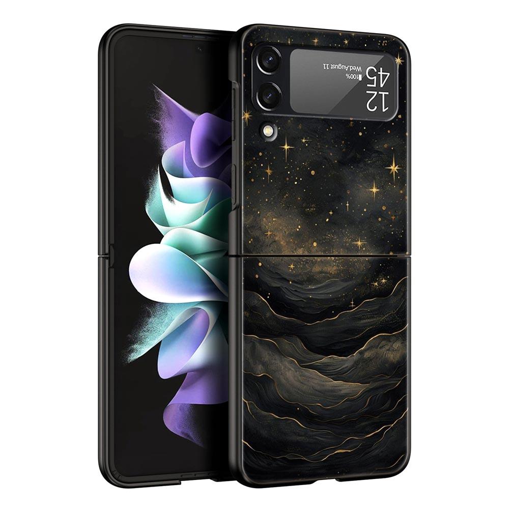 Fashion Starry Sky Stars Hard PC Phone Case For Samsung Galaxy Z Flip 7 6 5 4 Black Cover For Galaxy Z Flip 3 Foldable Funda Bag