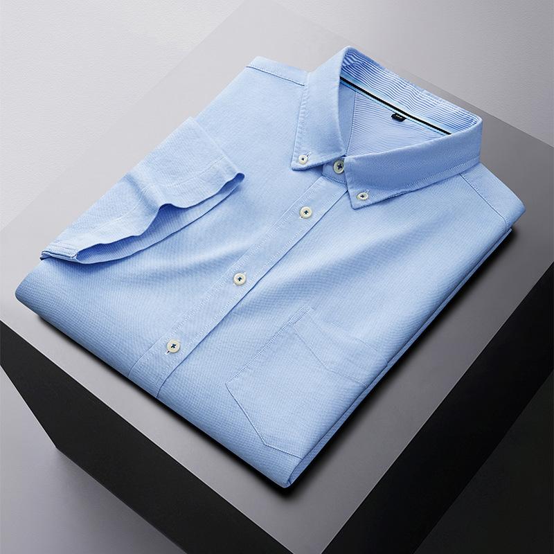 Первый Волк Мужская рубашка с коротким рукавом большого размера Business Casual Разноцветная Универсальная Оксфордская прядильная рубашка с коротким рукавом Увеличенная и удлиненная