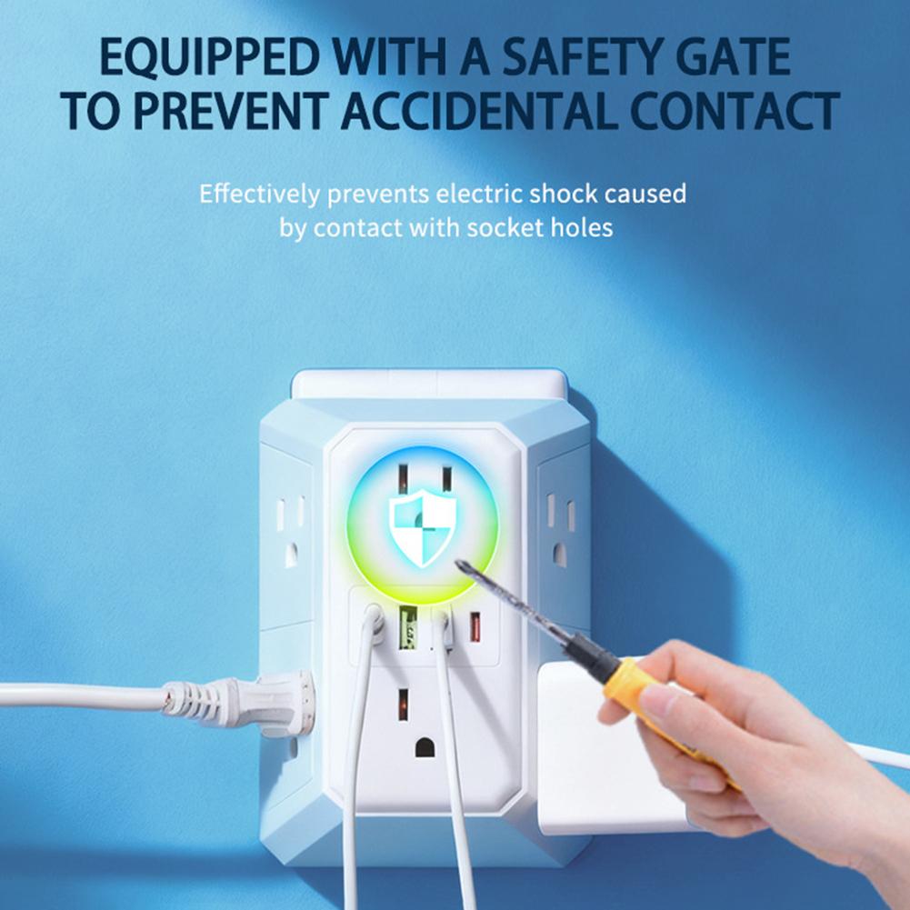 Outlet Surges Protector Extender Outlet Splitter With 6 Outlets 2 USB Ports 2 USB C Ports Small Power Strip For Home Travel