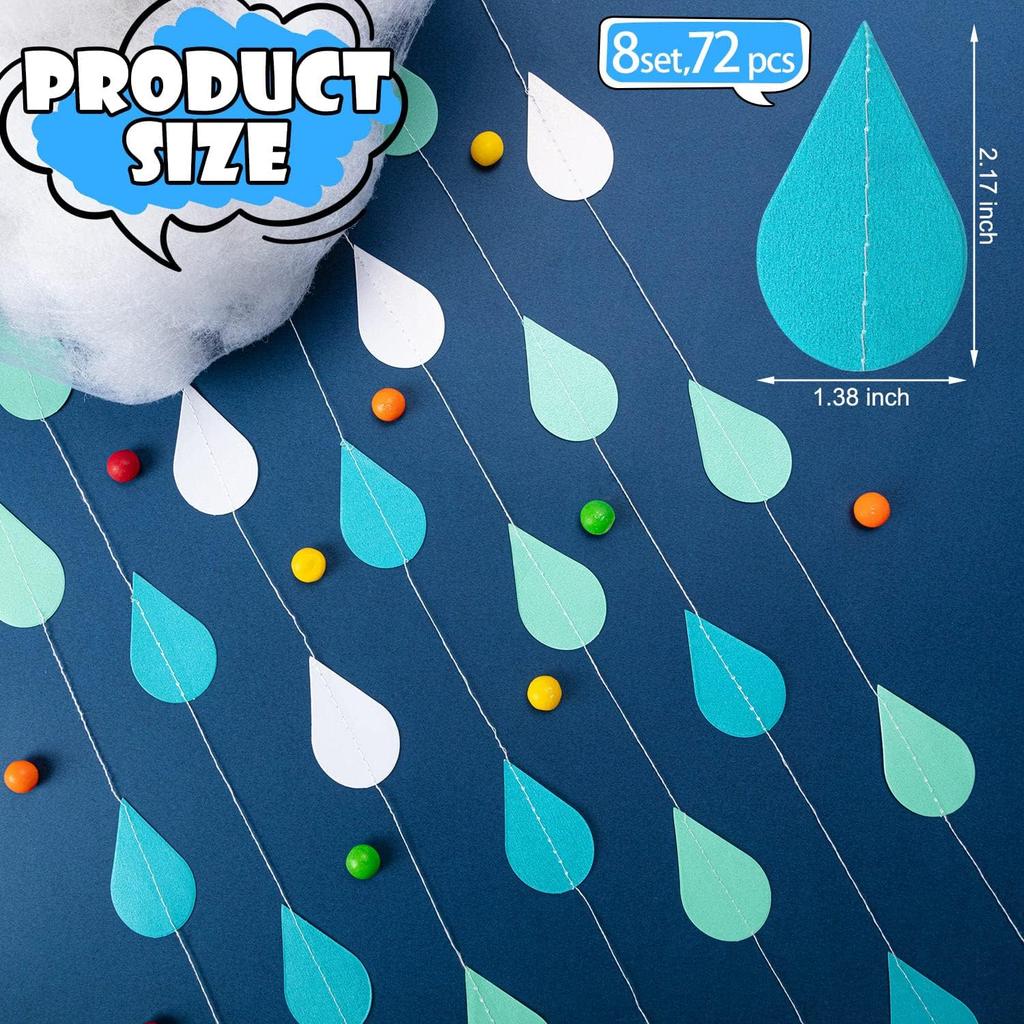 16 PCS 3D Cloud Decoration Blue Hanging Clouds and Raindrop for Cloud Ornaments Hanging Ceiling Decor for Party Nursery Children Room Ceiling