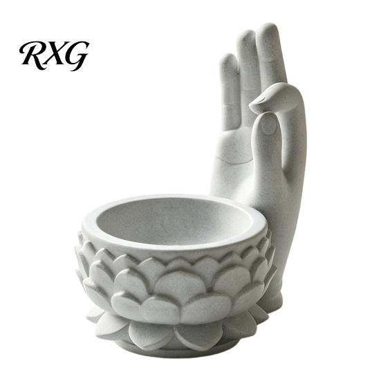 Buddha Hand Jewelry Tray 3D Printed OK Lotus Flower Pot, Zen Style Mini Planter, Auspicious Gift for Success Desktop Organizer Succulents Jewelry,