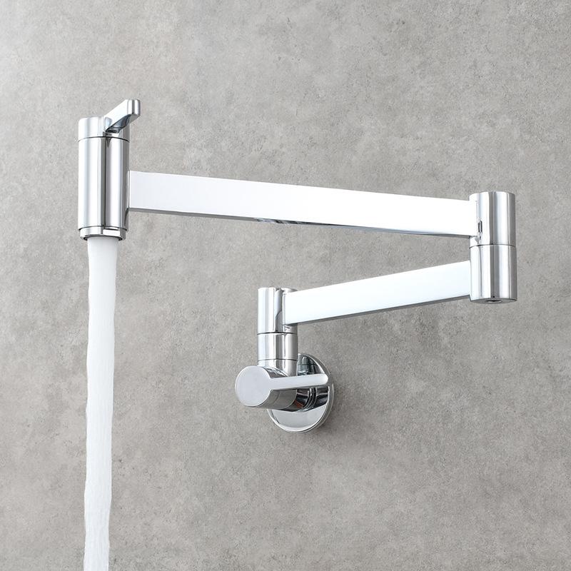 Brass Square Double-Switch Kitchen Faucets for Vegetable Sink Wall-Mounted Foldable Single Cold Extension Spout Faucets Tap