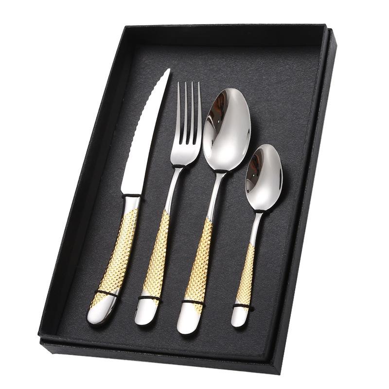 New 304 Stainless Steel Knife, Fork and Spoon Household Western Tableware Set Restaurant Steak Knife and Fork Thickened Stainless Steel Spoon