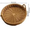 Storage Tray Round Rattan Woven Tray Fruit Breakfast Tea Storage Basket Desktop Sundries Organizer Bread Plates With Wood Handle