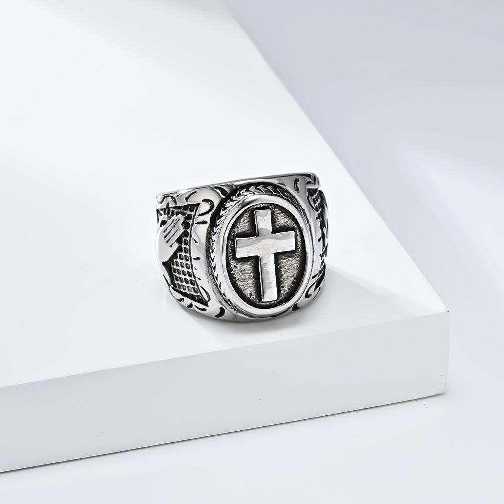 Модное ретро-кольцо с изображением молящихся рук и креста из титановой стали, популярное украшение для рук в стиле хип-хоп для мужчин