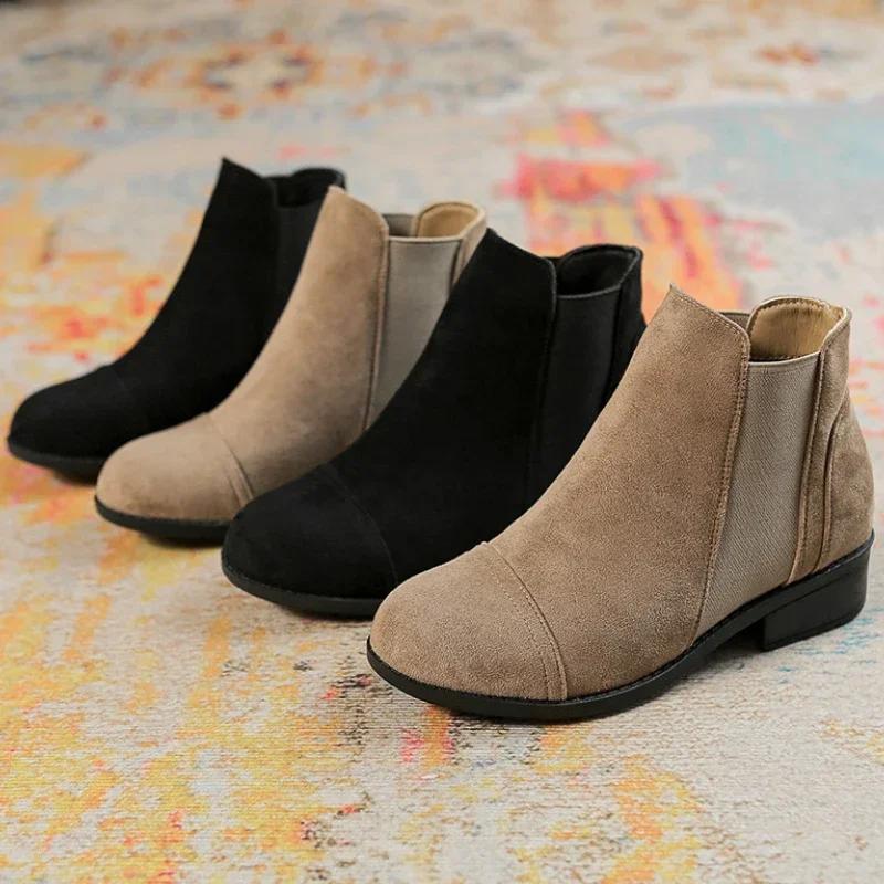 Женские ботильоны челси из искусственной замши, новые модные мягкие кожаные ботинки, женские, однотонные, повседневные, Botas Mujer