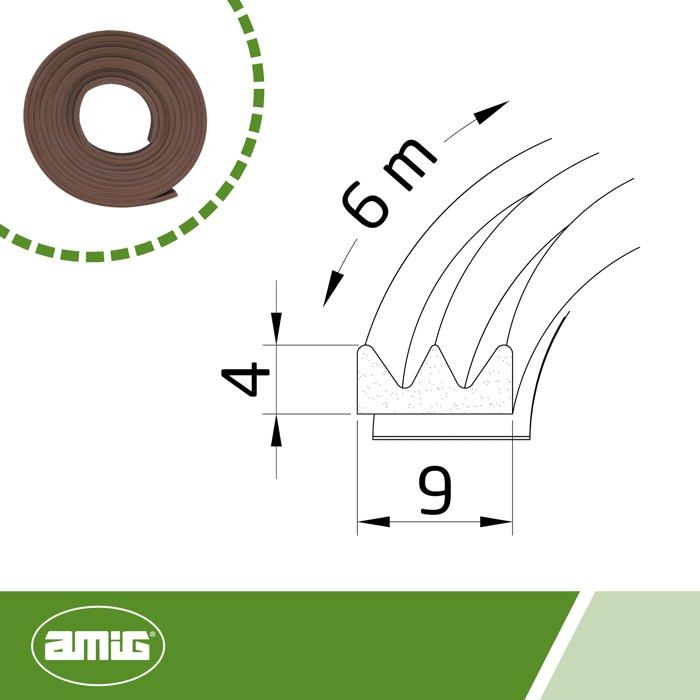 Joint d'étanchéité - AMIG - 14412 - Caoutchouc - Auto-adhésif - 9x4 mm