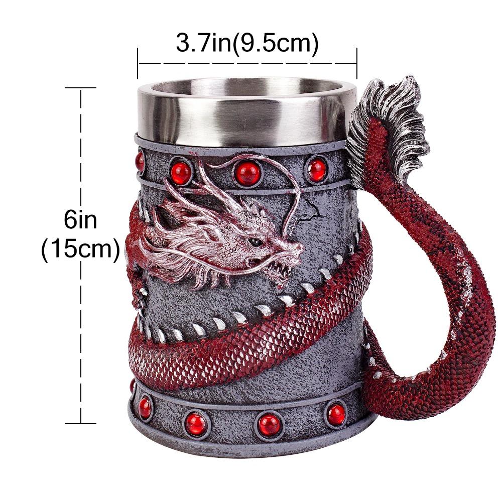 Кружка для пива Dragon Coil из 3D смолы, нержавеющая сталь с ручкой в виде хвоста дракона, красное золото, чашка для кофе и вина в виде дракона, Святой Грааль, рождественский подарок