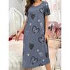 Большой размер, круглый вырез, короткий рукав, синий цвет с цветами абрикоса, домашняя одежда, ночная рубашка, платье, повседневный стиль, женская одежда с принтом