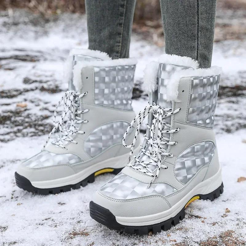 Boots for Women Winter Warm Plush Fashion Cotton Shoes Thick Sole Comfortable High Top Boots Snow Boots Botte Femme