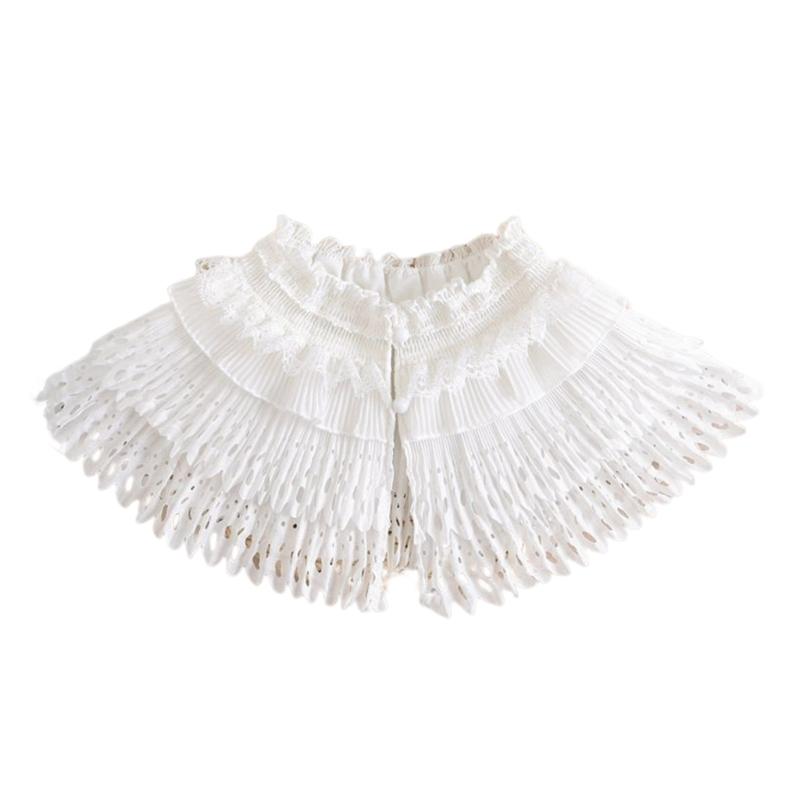 Women Girls Vintage Lolita False Fake Collar Shawl Sweet Ruffles Lace-Up Bow Decorative Necklace Choker Short Poncho