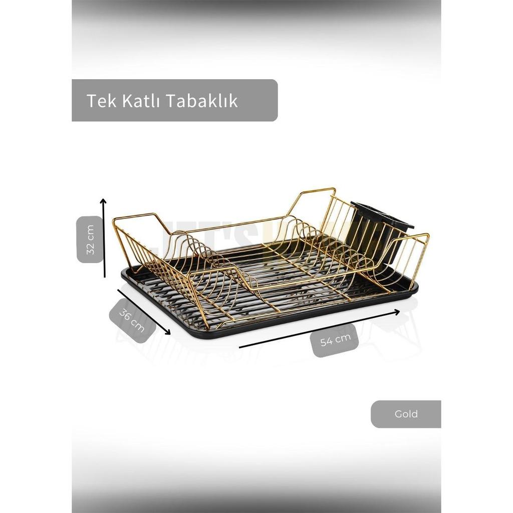 Tek Katlı Bulaşıklık Tezgah Üstü Tabaklık BPA FREE Bulaşık Sepeti Gold