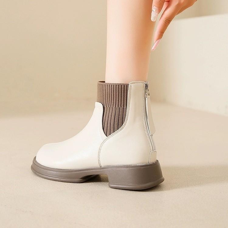 British Style Thick Soled Sock Boots with Back Zipper Martin Boots, Women's Autumn and Winter New Style Stylish Chelsea Short Boots