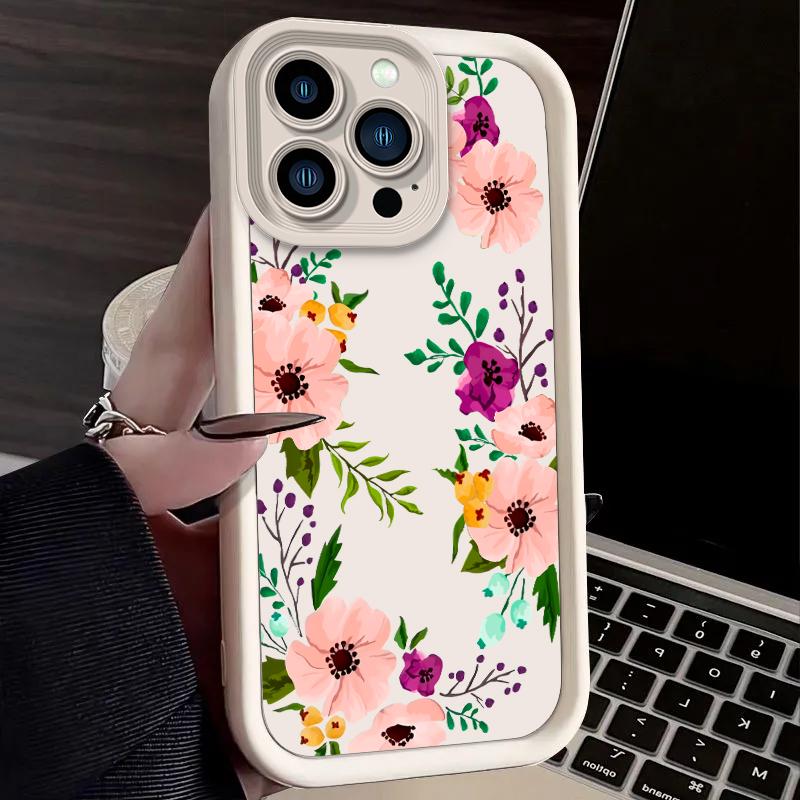 Ретро акварельный чехол с полевыми цветами для iPhone 17 Air 16 E 15 14 Plus 13 12 Mini 11 Pro Max Моющийся пылезащитный силиконовый чехол