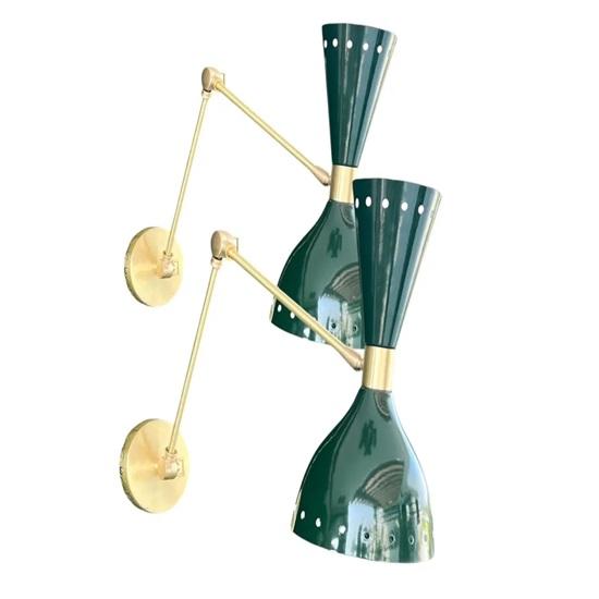 Set of 2 Green Diabolo Wall Sconces Mid Century Modern Brass Wall Lights Fixtures Retro Bedroom, Studyroom, Home, Office