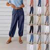 2024 Women's High-Waisted Wide-Leg Cotton Linen Button Pants