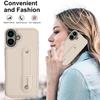 For iPhone 16 Case Kickstand Card Slots Leather Coated TPU Cover with Shoulder Strap - Beige