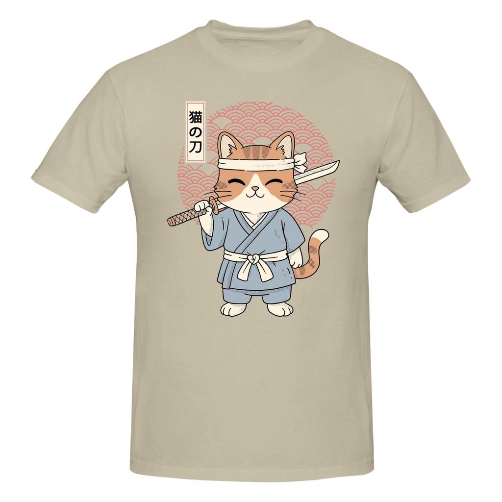 Piece Wandering Cat Funny Graphic Cotton TShirt Samurai Cat Tops Tees For Unisex