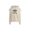 Adidas Originals Trefoil Letter Logo Print Hoodie With Drawstring Women Hoodie Beige IC5592