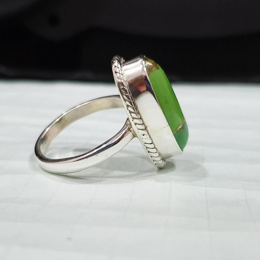 Oval Cab Green Copper Turquoise 925 Sterling Silver Ring, Handmade Artisan Gift Turquoise Ring