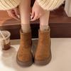Нишевые круглого носка зимние ботинки на среднем каблуке новые универсальные повседневные с толстой подошвой с чувством дизайна милые с юбкой хлопковые ботинки
