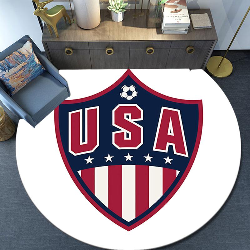 USA national football logo Round Rug, Non Slip Washable Circular Carpet For Living Room Bedroom Playroom, Sports Fan Decor, Holiday Birthday Gift
