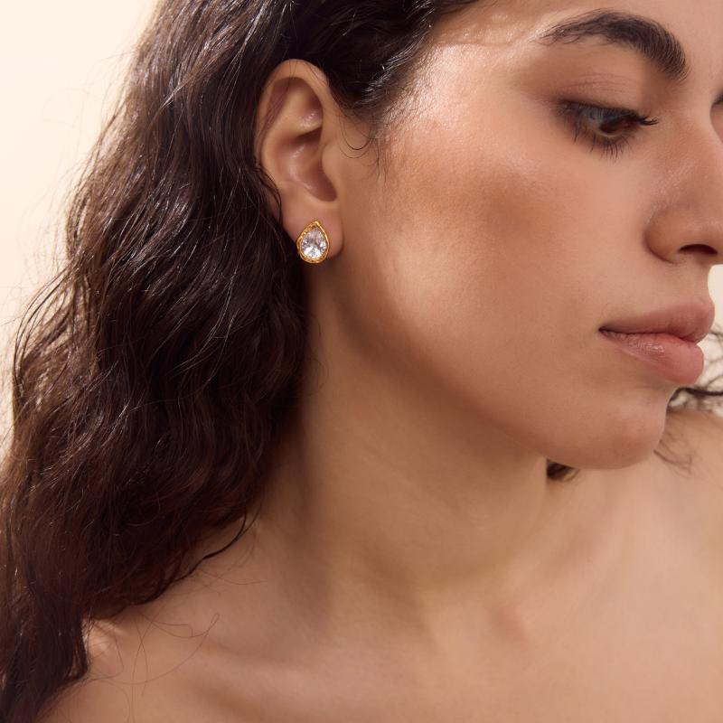 Stainless Steel Waterproof Stud Earrings for Women Minimalist Geometric Zircon Decor Fashion Jewelry for Casual Outings