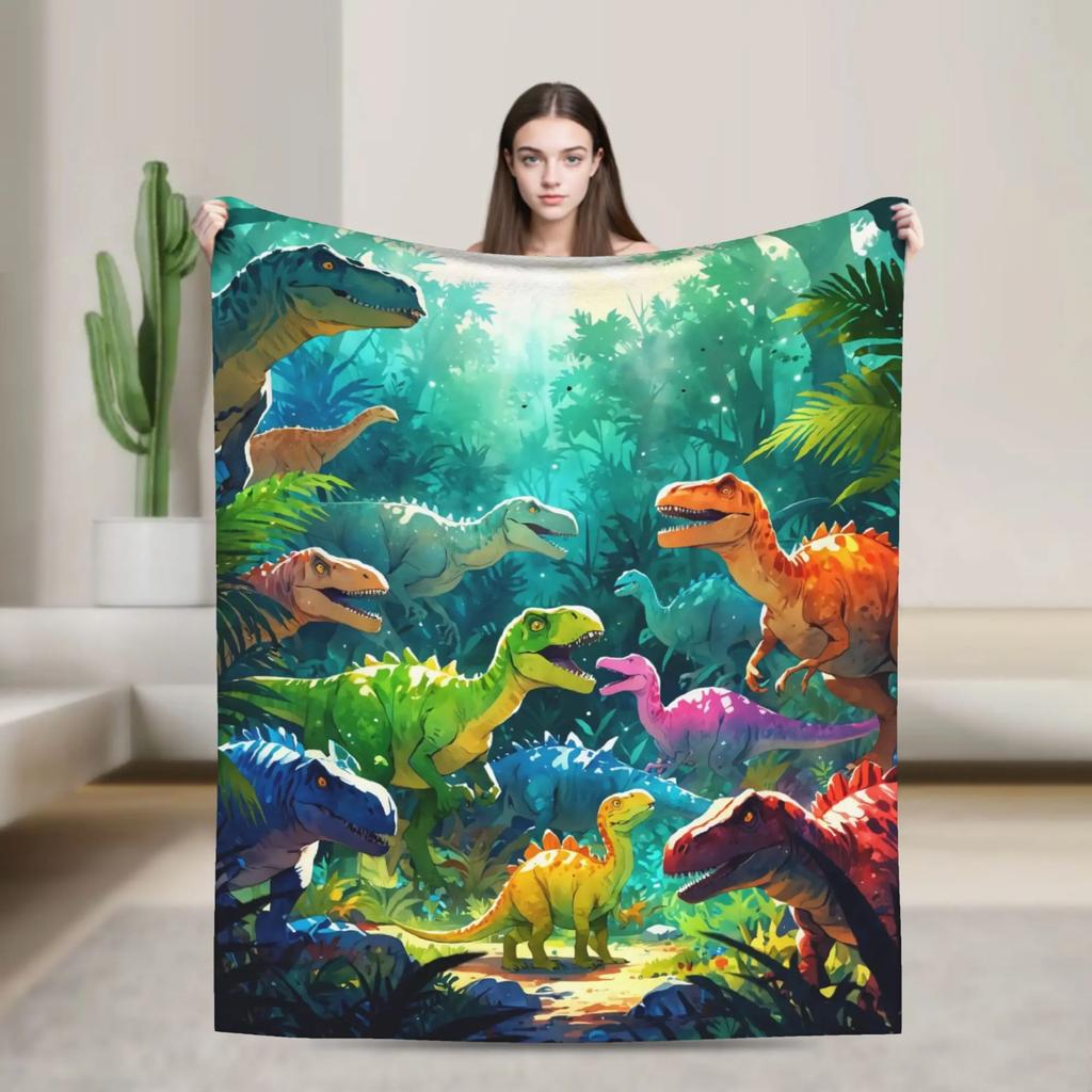 Cartoon Cute Dinosaur Soft Warm Plush Throw Blanket for Kids Boys and Girls Flannel Bedspread for Sofa Bed Outdoor Print Cover