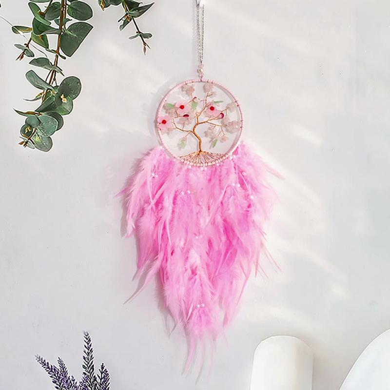 Tree Of Life Dream Catcher Handmade Pink Gravel Wall Hangings Feather Craft Home Decor Wind Chimes Dreamcatchers Room Decorate Quality