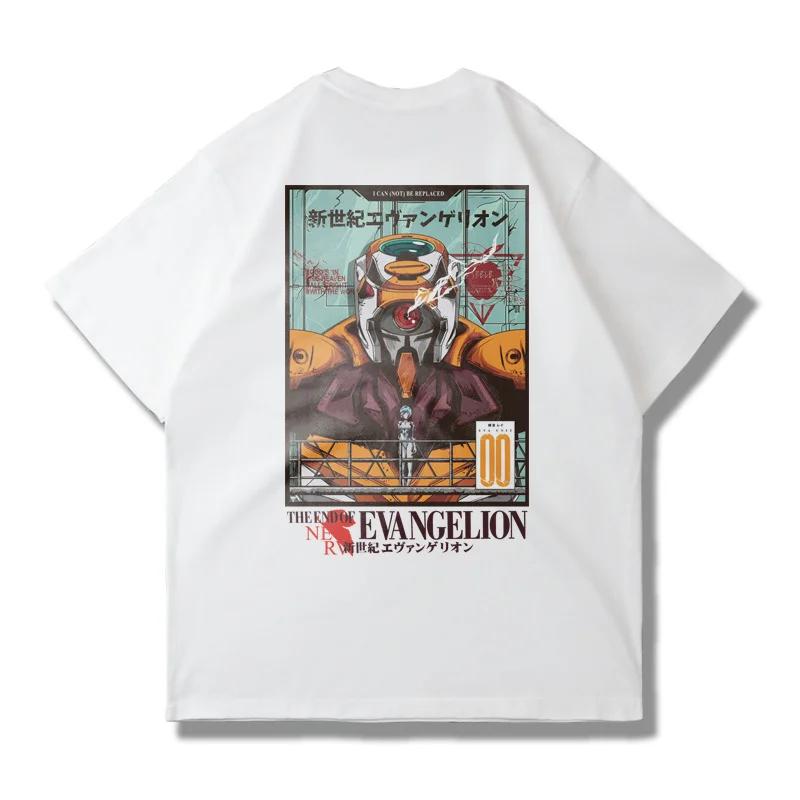 Мужская футболка EVA Evangelion Японское аниме Унисекс Хлопок Графический принт Короткий рукав Уличный стиль Летняя Повседневная Фитнес