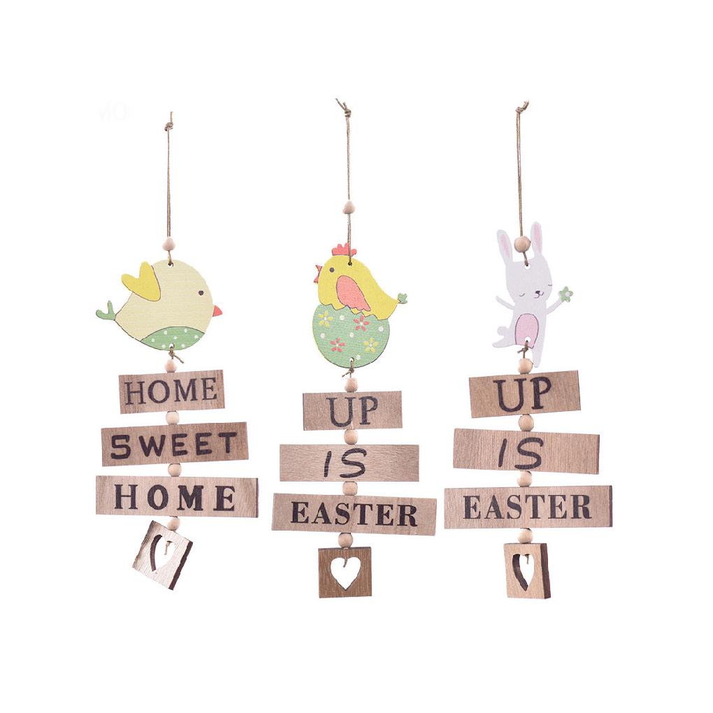 3Pcs Easter Wood Hanging Ornament Painted Bird House Shape Pendant Home Banquet Decor Kids Party Crafts Supplies