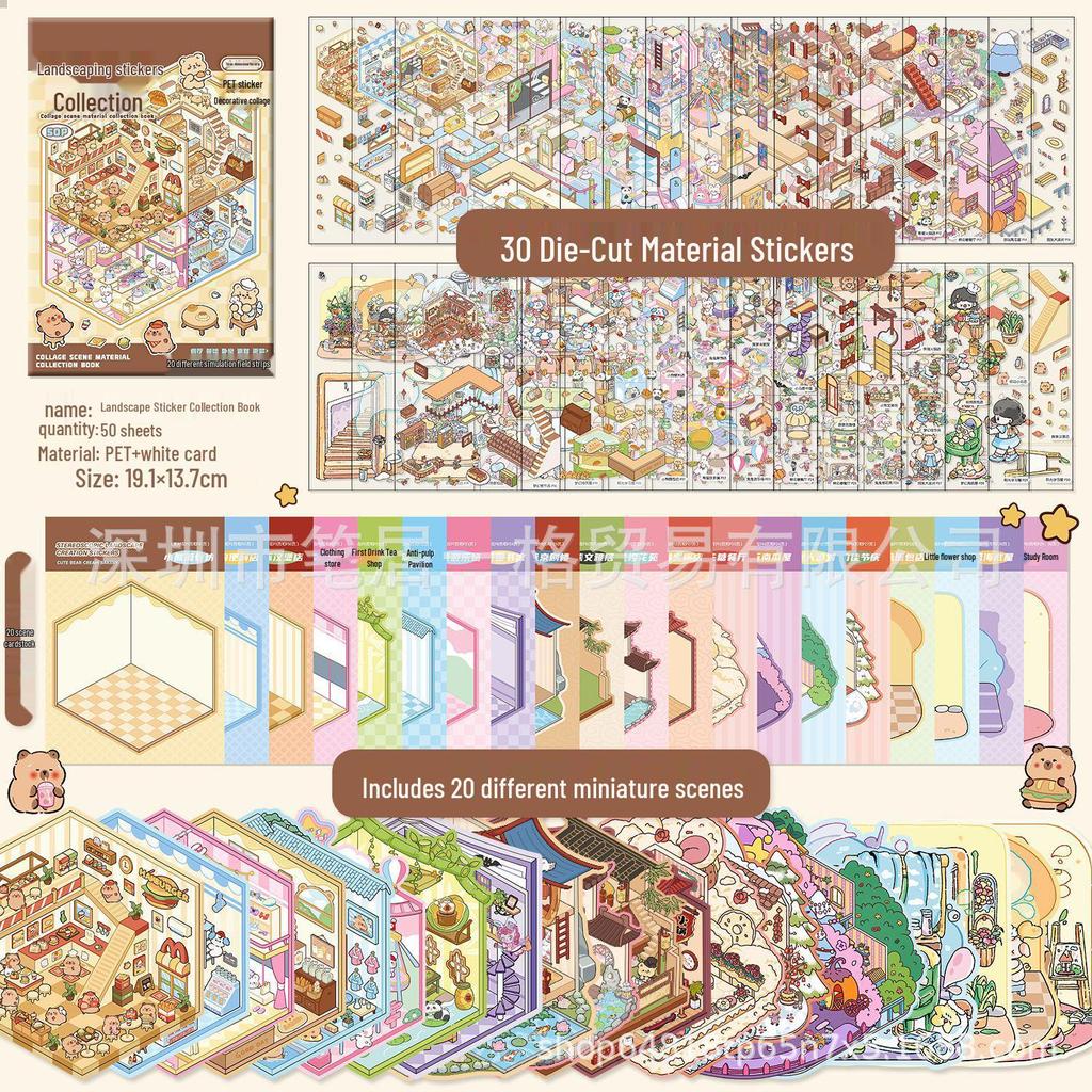 3D Miniature House Landscape Sticker Book for DIY Crafts