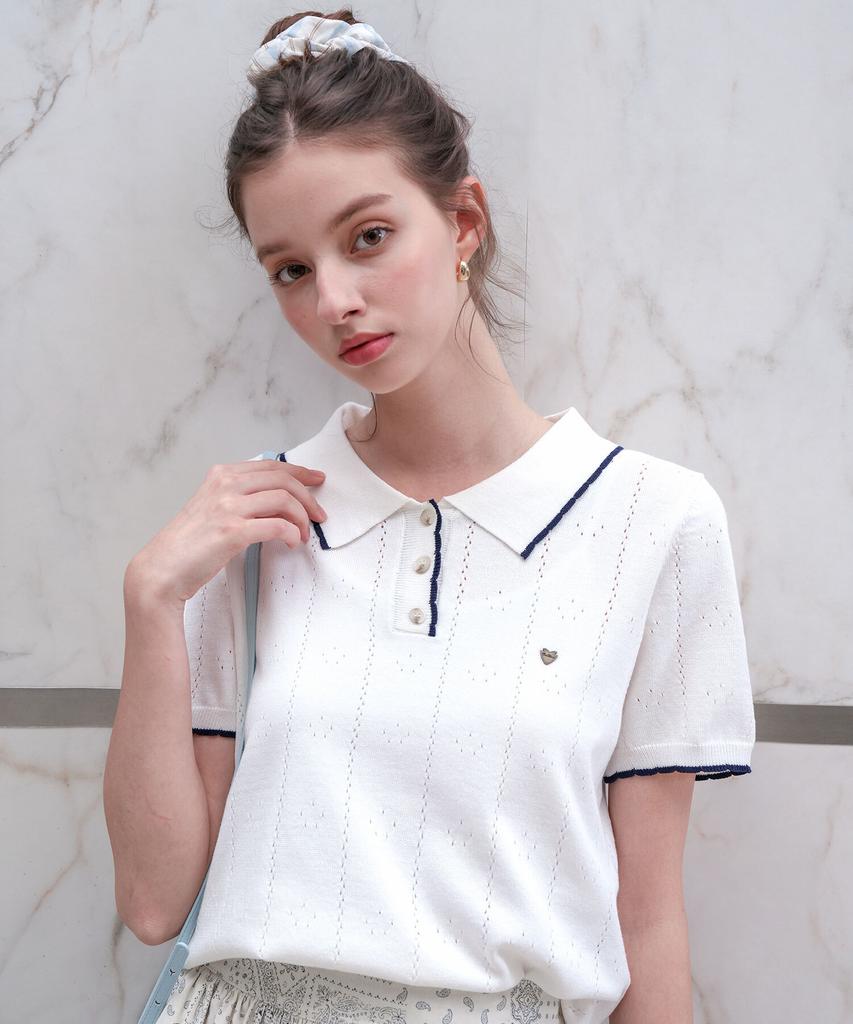 PIGMENT Punched Scallop Contrast Collar Knit (Hhsw260409)