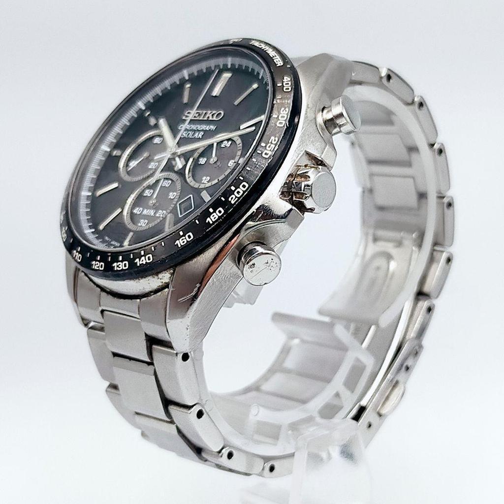 SEIKO Солнечный Хронограф V175 Черный Циферблат Мгновенный