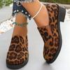 Autumn New Thick Heel Shoes Women's Round Head Deep Mouth Leopard Print Slip-on Comfortable High Heels