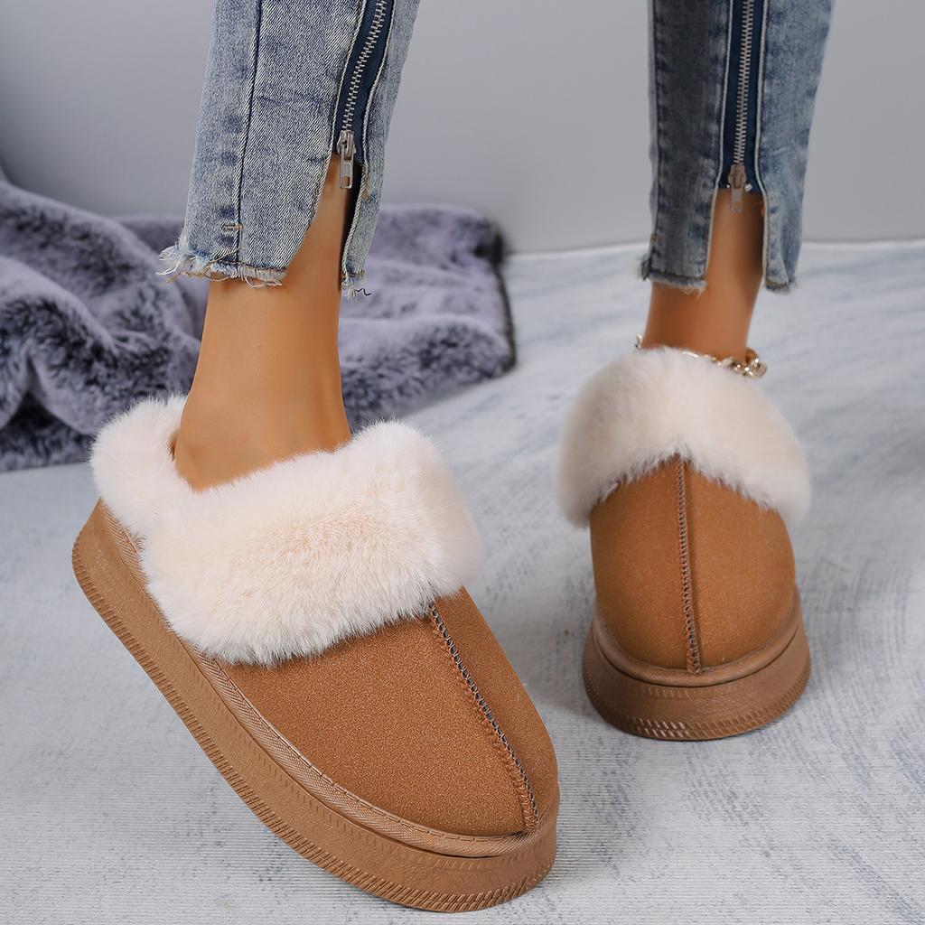 Luxury Faux Fur Indoor Slippers Women 2025 Winter Warm Short Plush Suede Mules Slippers Soft Thick Bottom Furry Bedroom Slides