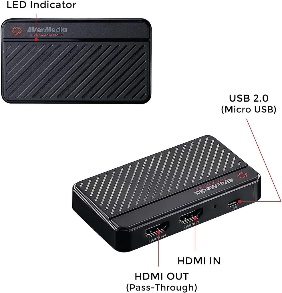 AVerMedia Live Gamer Full HD 1080P 60fps recording USB game compatible with Nintendo iPad import 1 Mini 2.0 capture, Switch, PS4, Xbox, iPhone,