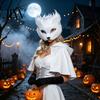 Breathable Halloween Face Mask Long Fur White Fox Half Mask, Masquerade Cosplay Furry Elegant Fairy for Ancient Style Photoshoot Party Performance