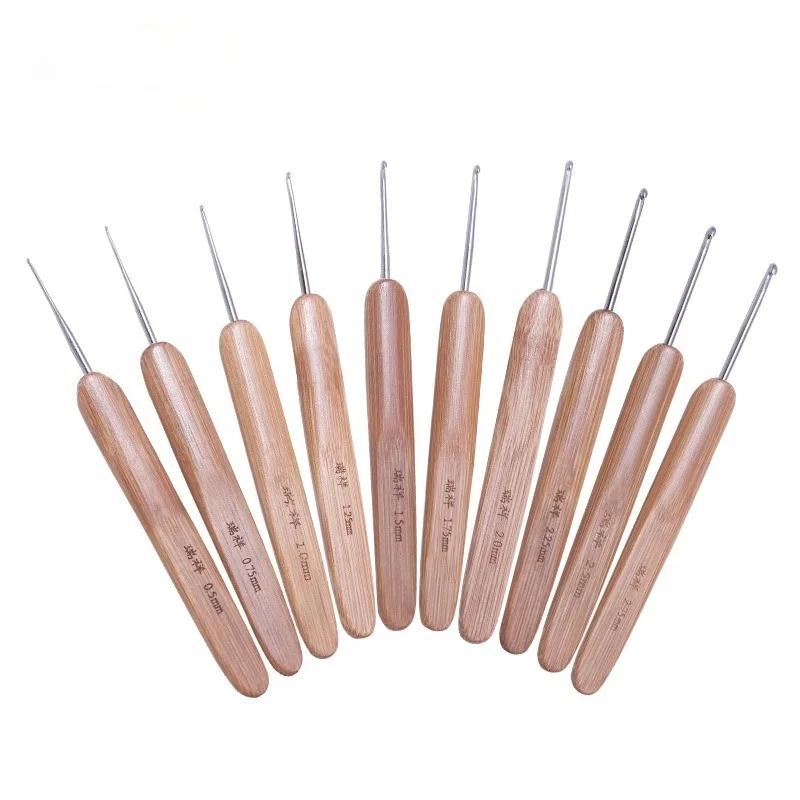 10 шт./набор 0,5 мм-2,75 мм бамбуковые спицы набор маленьких кружевных крючков для вязания крючком спицы для пряжи ручка