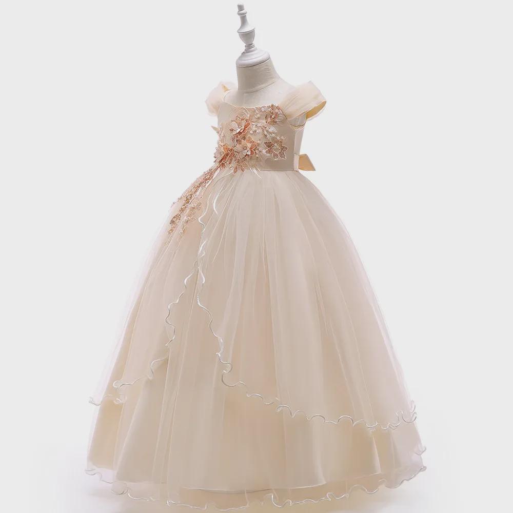 European and American Kids' One-Shoulder Princess Evening Dress for Flower Girls & Piano Performances