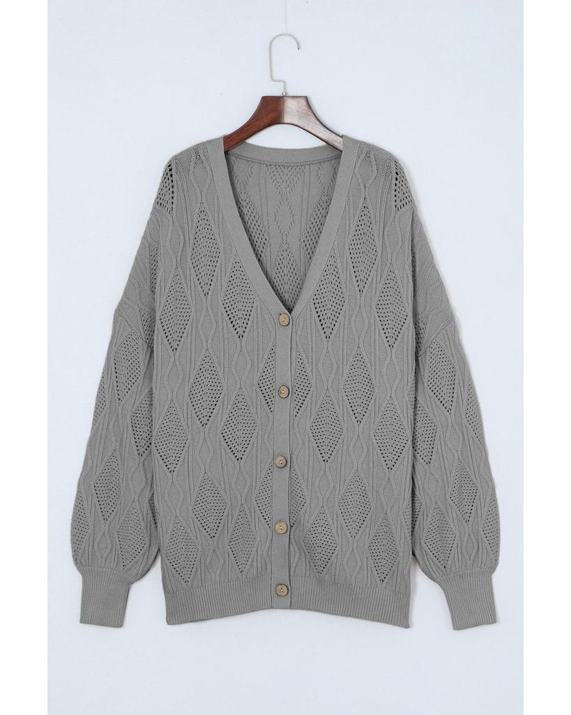 Azura Exchange Gray Plus Size Knitted Hollow Out Button Up Cardigan